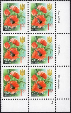 2004 1,00 VI Definitive Issue 4-3656 (m-t 2005) 6 stamp block RB2