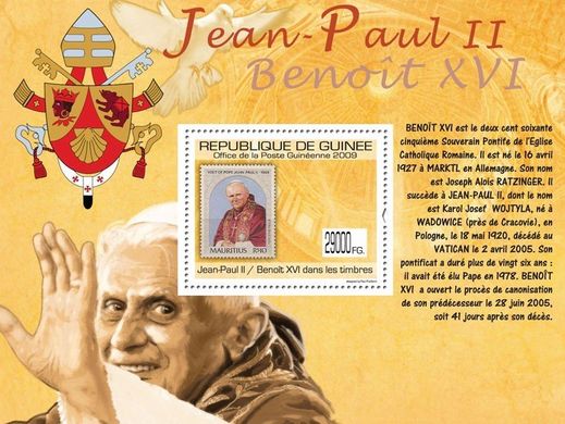 Pope John Paul II and Benedict XVI on stamps