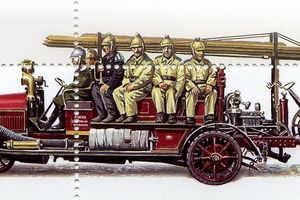 Серия почтовых марок «Пожарный транспорт» по случаю 100-летнего юбилея первого пожарного авто Украины